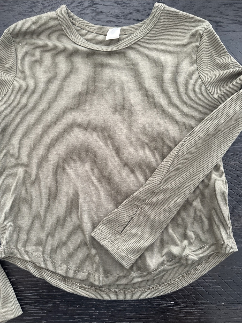 Girls Ultralite  Olive Ribbed Long Sleeve Top